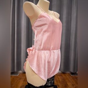 Vintage peach polkadot satin teddy romper